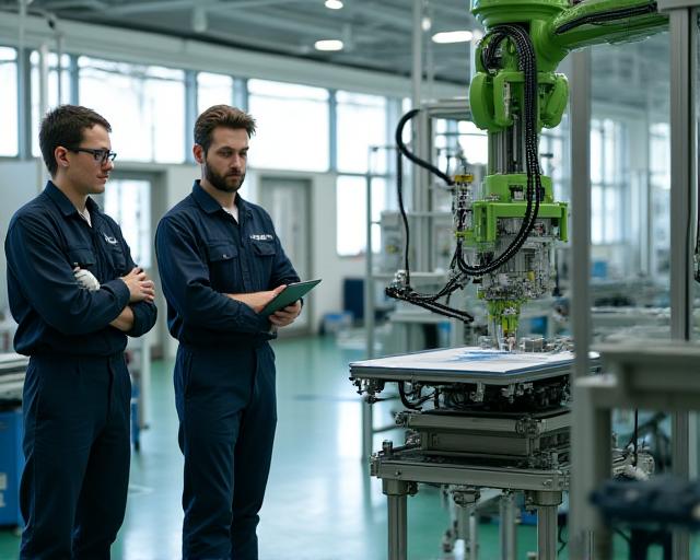 Technicians testing robotic integration